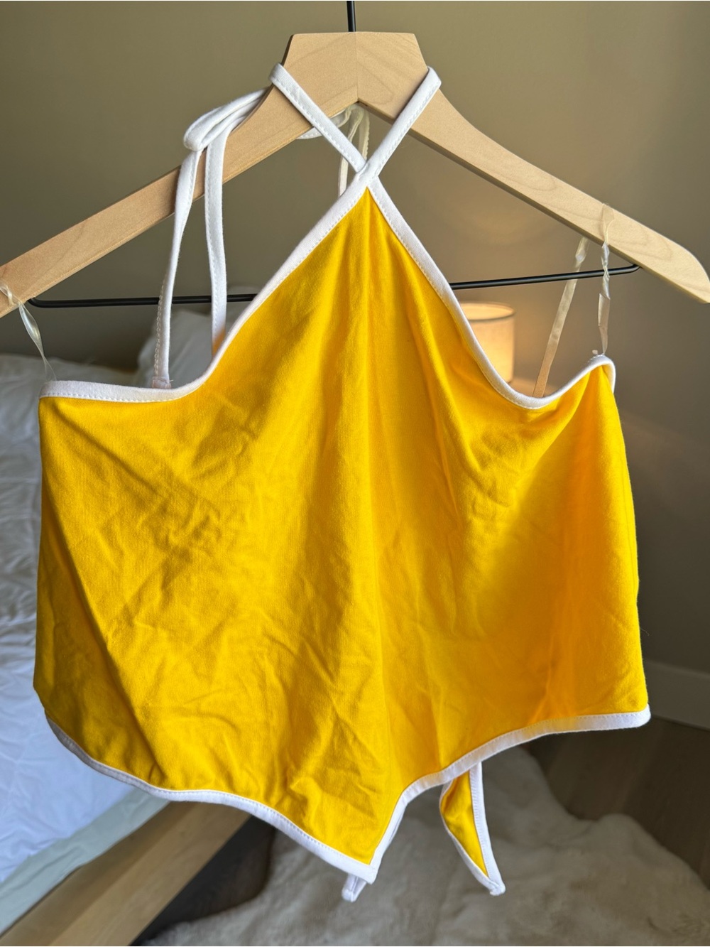 Yellow Halter Crop Top with White Trim